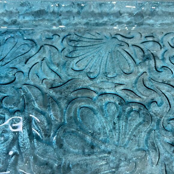 Ocean Blue Embossed Glass With Pewter Butterfly Handles Serving Tray - Picture 4 of 5